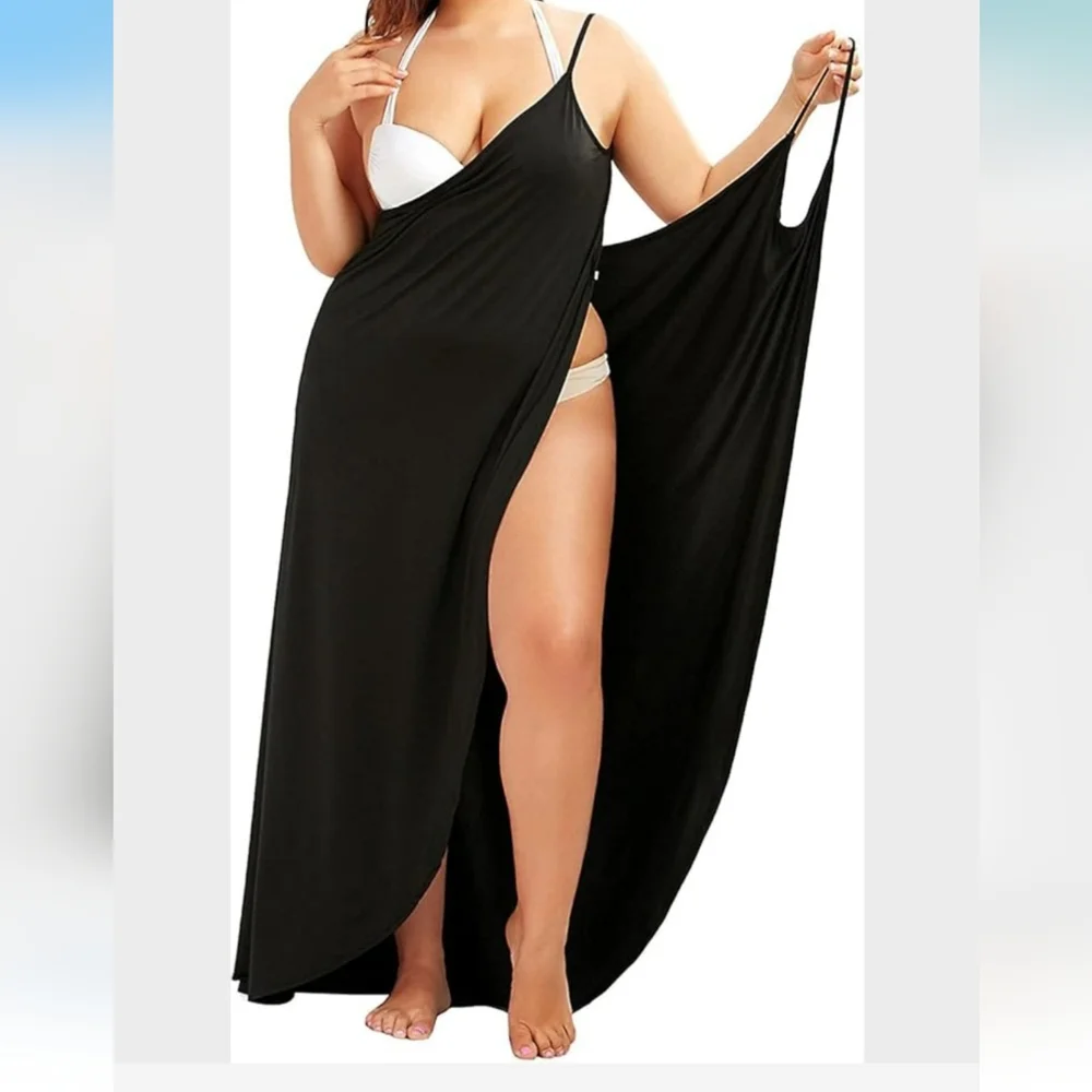 Khaki Maxi Swimsuit Coverup with Strappy Design - Picture 3 of 8